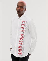 Мужская белая рубашка с длинным рукавом с принтом от Love Moschino
