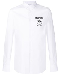 Мужская белая рубашка с длинным рукавом с принтом от Moschino