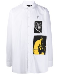 Мужская белая рубашка с длинным рукавом с принтом от Raf Simons X Fred Perry