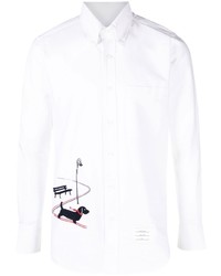 Мужская белая рубашка с длинным рукавом с принтом от Thom Browne