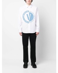 Мужская белая рубашка с длинным рукавом с принтом от VERSACE JEANS COUTURE