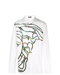 Мужская белая рубашка с длинным рукавом с принтом от Versace Collection