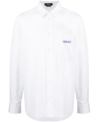 Мужская белая рубашка с длинным рукавом с принтом от Versace