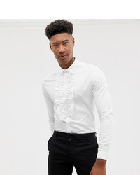 Мужская белая рубашка с длинным рукавом с рюшами от ASOS DESIGN