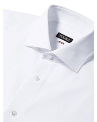 Мужская белая рубашка с длинным рукавом с узором "в ёлочку" от Zegna