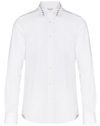 Мужская белая рубашка с длинным рукавом с украшением от Alexander McQueen