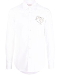 Мужская белая рубашка с длинным рукавом с украшением от Alexander McQueen