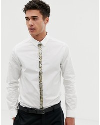 Мужская белая рубашка с длинным рукавом с украшением от Burton Menswear
