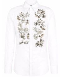 Мужская белая рубашка с длинным рукавом с украшением от Dolce & Gabbana