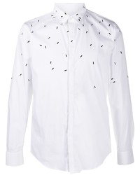 Мужская белая рубашка с длинным рукавом с украшением от Emporio Armani
