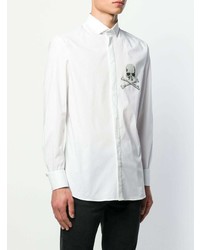 Мужская белая рубашка с длинным рукавом с украшением от Philipp Plein
