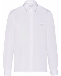 Мужская белая рубашка с длинным рукавом с украшением от Prada