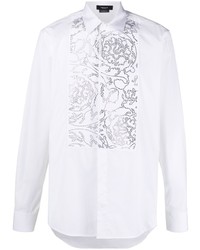 Мужская белая рубашка с длинным рукавом с украшением от Versace