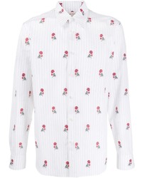 Мужская белая рубашка с длинным рукавом с цветочным принтом от Alexander McQueen