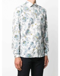 Мужская белая рубашка с длинным рукавом с цветочным принтом от Etro