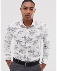 Мужская белая рубашка с длинным рукавом с цветочным принтом от MOSS BROS