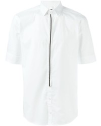 Мужская белая рубашка с коротким рукавом в вертикальную полоску от Les Hommes