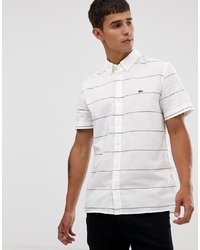 Мужская белая рубашка с коротким рукавом в горизонтальную полоску от Lacoste