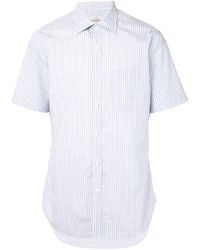 Мужская белая рубашка с коротким рукавом в мелкую клетку от Kent & Curwen