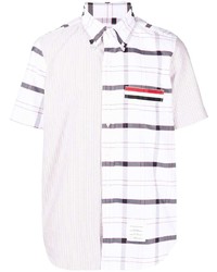 Мужская белая рубашка с коротким рукавом в шотландскую клетку от Thom Browne