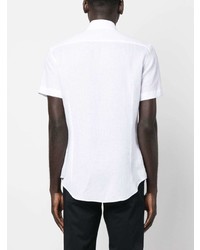 Мужская белая рубашка с коротким рукавом из шамбре от Giorgio Armani