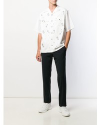 Мужская белая рубашка с коротким рукавом с вышивкой от Prada