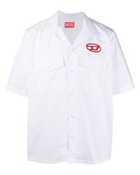 Мужская белая рубашка с коротким рукавом с вышивкой от Diesel