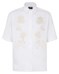Мужская белая рубашка с коротким рукавом с вышивкой от Fendi