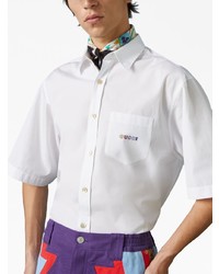 Мужская белая рубашка с коротким рукавом с вышивкой от Gucci