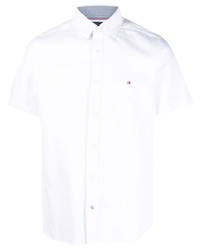 Мужская белая рубашка с коротким рукавом с вышивкой от Tommy Hilfiger