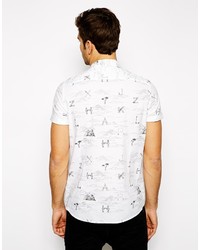 Мужская белая рубашка с коротким рукавом с геометрическим рисунком от Asos
