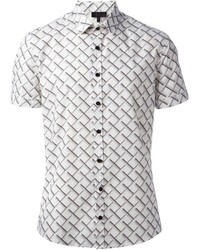 Мужская белая рубашка с коротким рукавом с геометрическим рисунком от Les Hommes