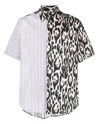 Мужская белая рубашка с коротким рукавом с леопардовым принтом от Roberto Cavalli
