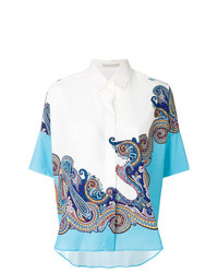 Женская белая рубашка с коротким рукавом с "огурцами" от Etro