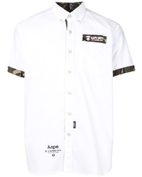 Мужская белая рубашка с коротким рукавом с принтом от AAPE BY A BATHING APE