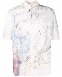 Мужская белая рубашка с коротким рукавом с принтом от Alexander McQueen