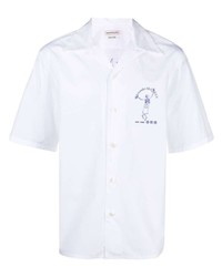 Мужская белая рубашка с коротким рукавом с принтом от Alexander McQueen