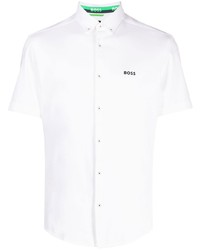 Мужская белая рубашка с коротким рукавом с принтом от BOSS