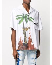 Мужская белая рубашка с коротким рукавом с принтом от Palm Angels