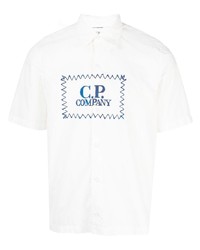 Мужская белая рубашка с коротким рукавом с принтом от C.P. Company