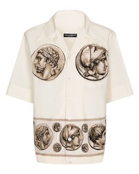 Мужская белая рубашка с коротким рукавом с принтом от Dolce & Gabbana