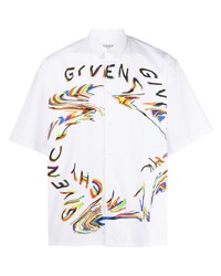Мужская белая рубашка с коротким рукавом с принтом от Givenchy