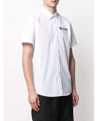 Мужская белая рубашка с коротким рукавом с принтом от Moschino