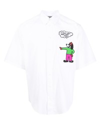Мужская белая рубашка с коротким рукавом с принтом от Moschino