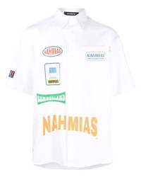 Мужская белая рубашка с коротким рукавом с принтом от Nahmias