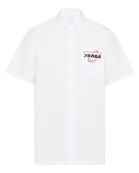 Мужская белая рубашка с коротким рукавом с принтом от Prada