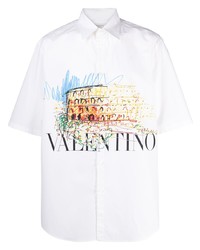 Мужская белая рубашка с коротким рукавом с принтом от Valentino