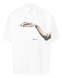 Мужская белая рубашка с коротким рукавом с принтом от Yoshiokubo