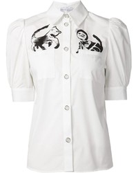 Женская белая рубашка с коротким рукавом с принтом