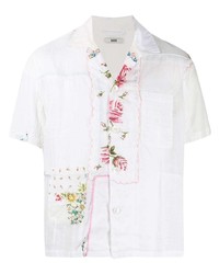 Мужская белая рубашка с коротким рукавом с цветочным принтом от Bode